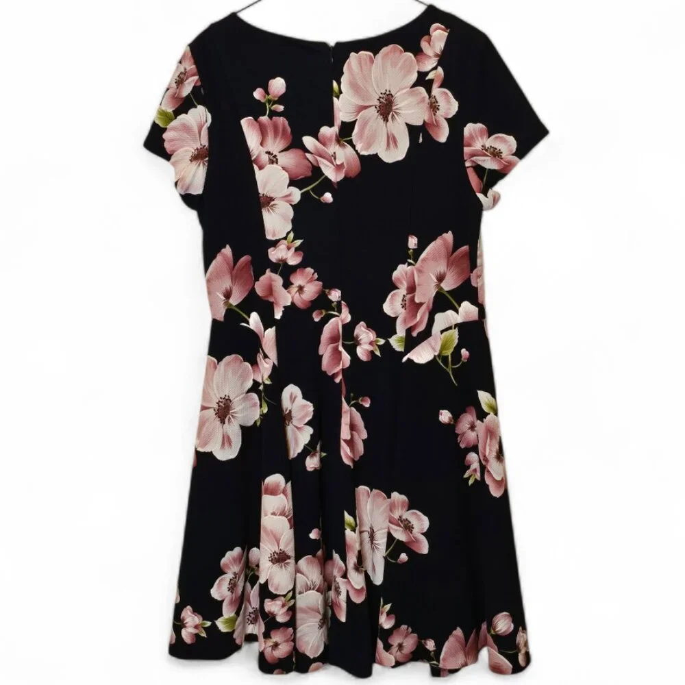 Jessica Howard Floral Dress Size 14 Black Pink Fit Flare Wedding Guest Cocktail